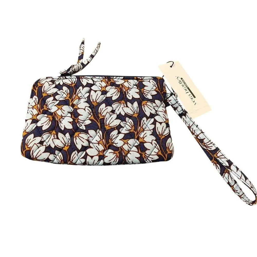 Vera Bradley PAWPAW FLOWER Essential Zip Wristlet NWT Navy Blue Brown